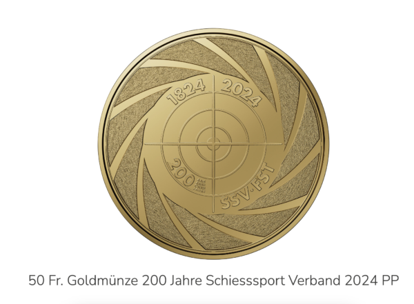 50 Fr. Goldmünze 200 Jahre Schiesssport Verband 2024 PP